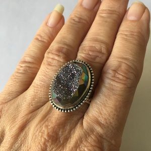 Colleen Lopez Druzy Quartz Ring S. Silver Sz 8.5-9